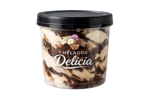 Pegatina transparente sobre envase de helado